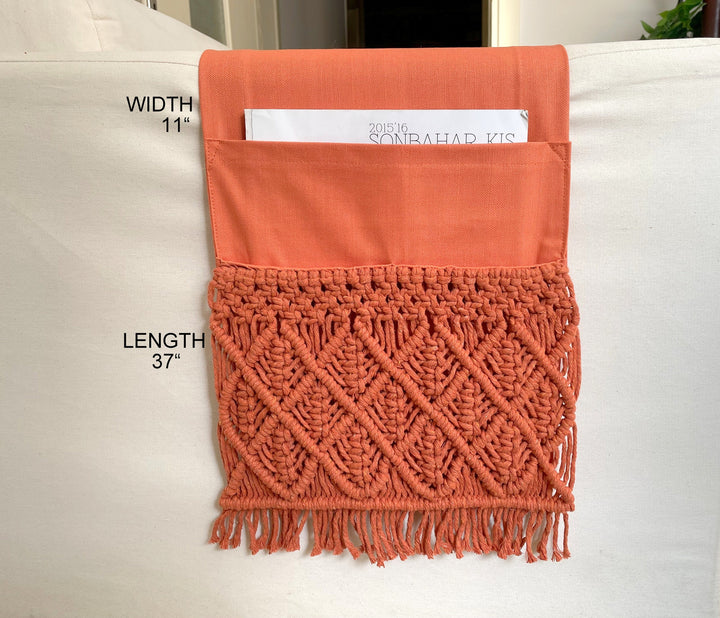 Burnt Orange Macrame Armrest Organizer - 11x37"