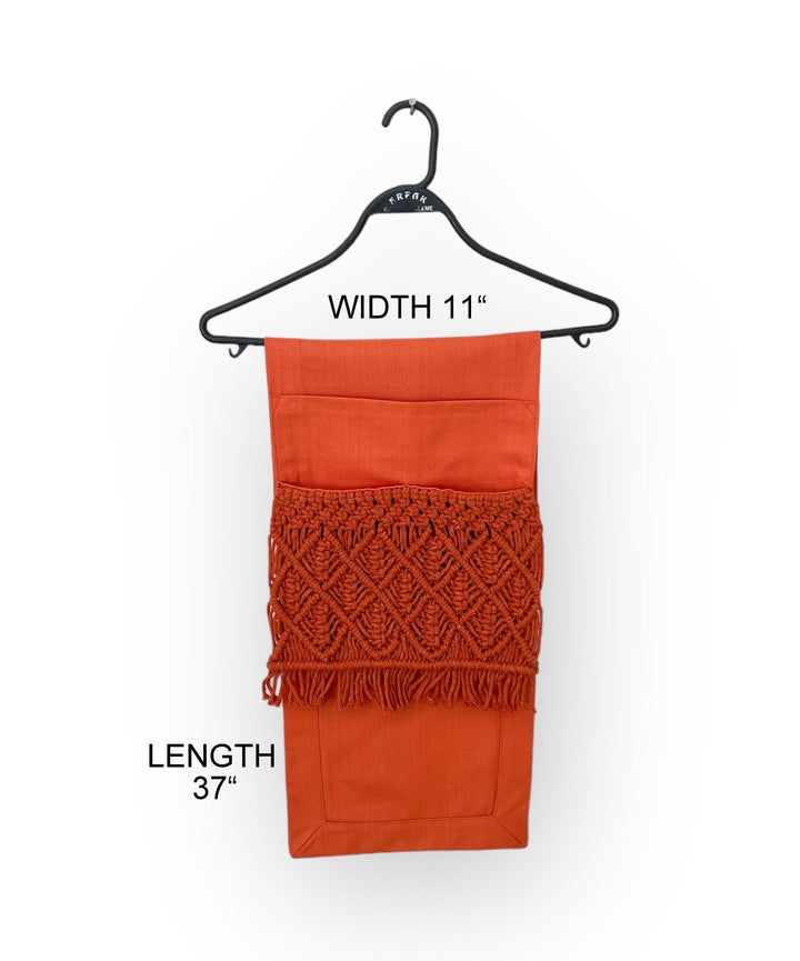 Burnt Orange Macrame Armrest Organizer - 11x37"