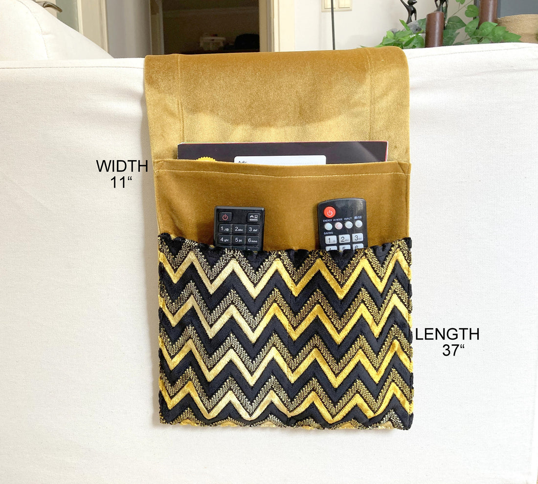 Gold Black chevron Velvet Armrest Organizer