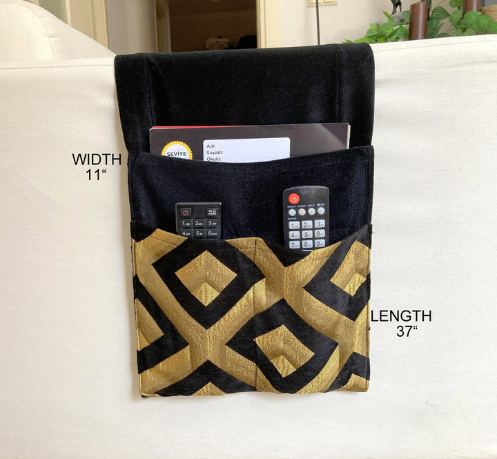 Gold Black Diamond Velvet Armrest Organizer