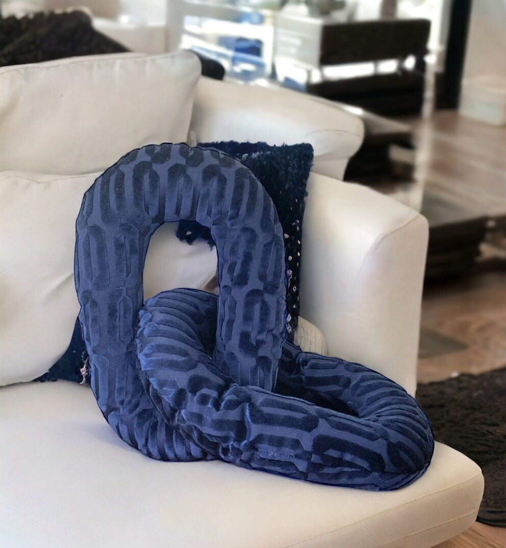 Navy Blue Geometric Velvet Chain Link Pillow