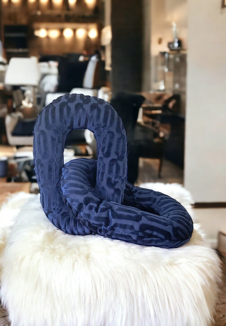 Navy Blue Geometric Velvet Chain Link Pillow