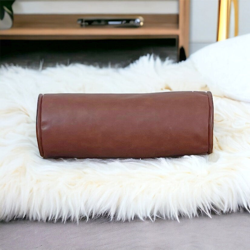 Faux Leather Bolster Pillow Cover