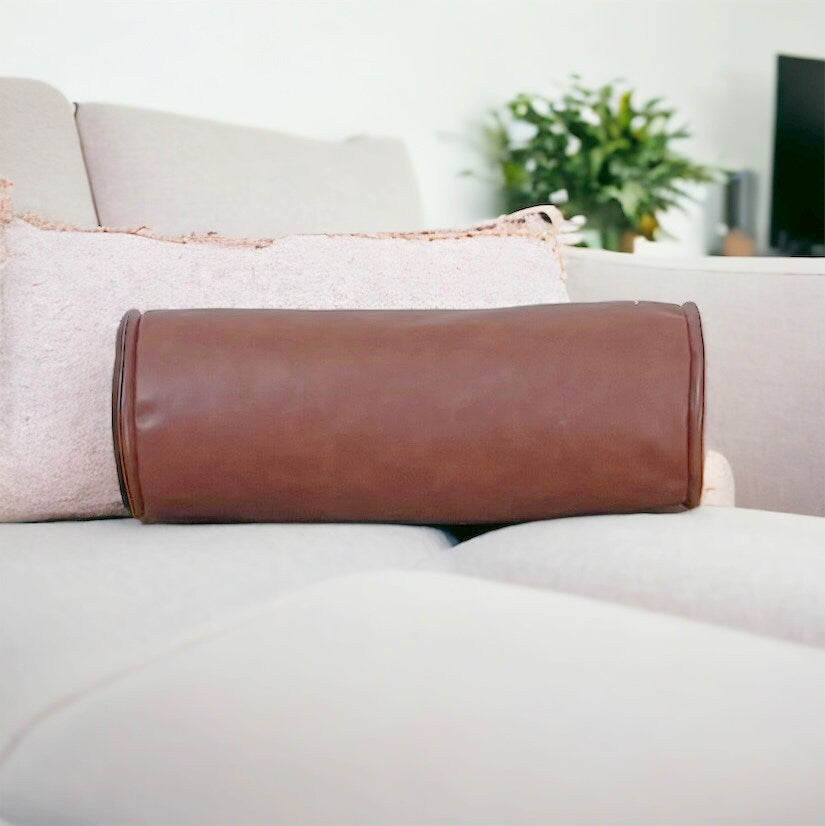 Faux Leather Bolster Pillow Cover