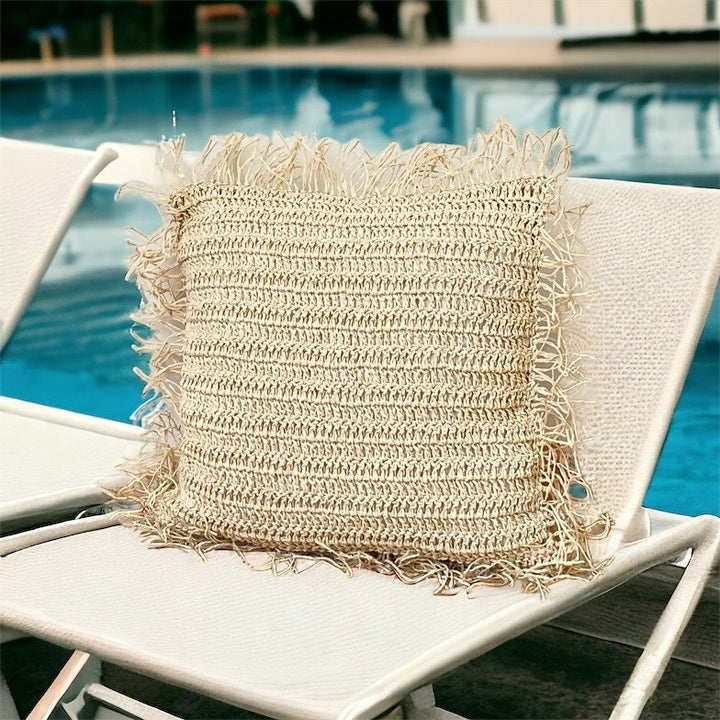 Raffia Rustic Hand Crochet Pillow