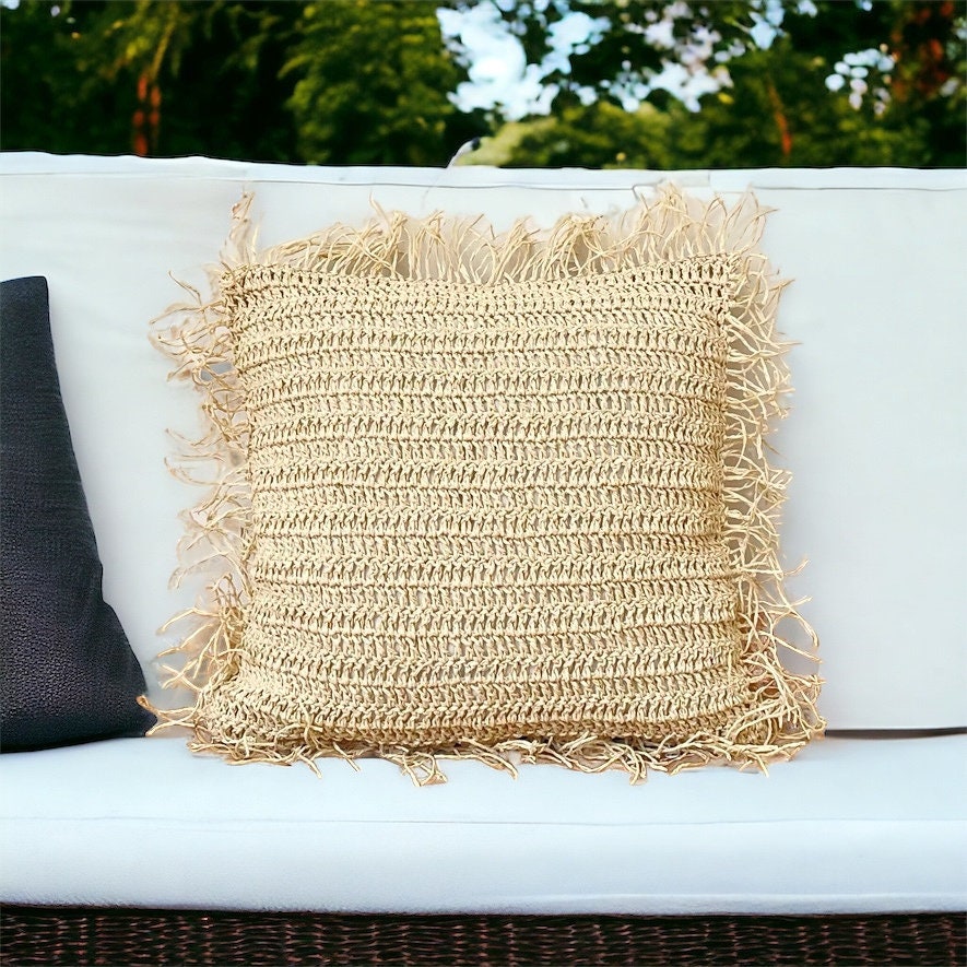 Raffia Rustic Hand Crochet Pillow