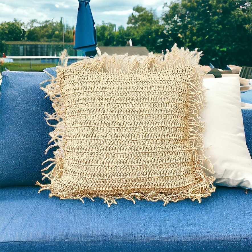 Raffia Rustic Hand Crochet Pillow