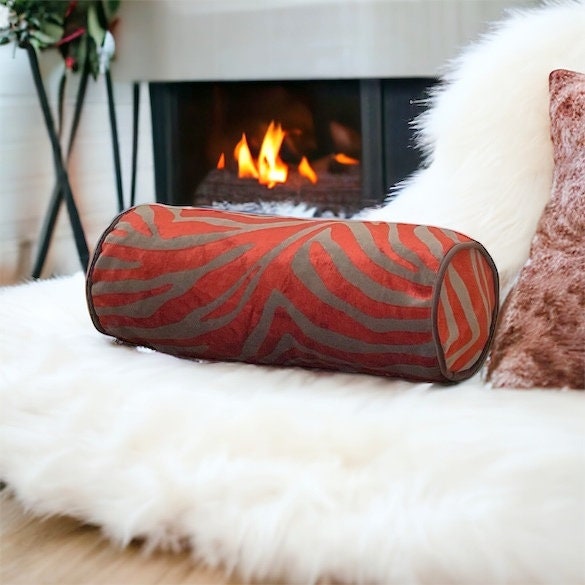 Red Patterned Velvet Pillow