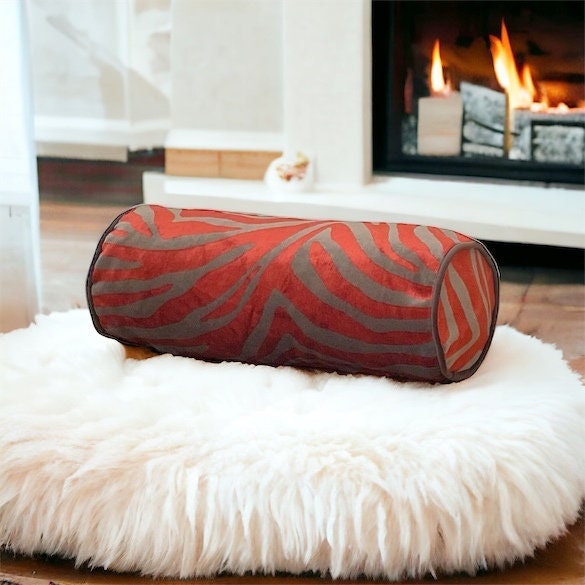 Red Patterned Velvet Pillow