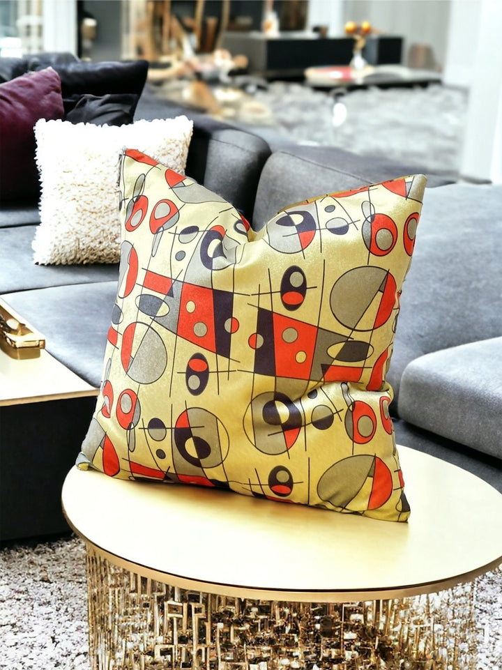 Yellow Geometric Modern Velvet Pillow Cover