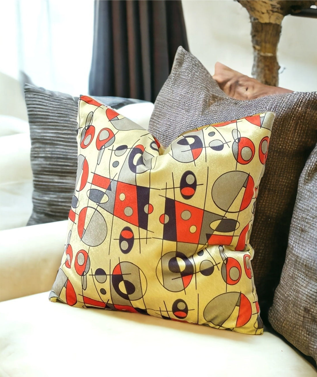 Yellow Geometric Modern Velvet Pillow Cover