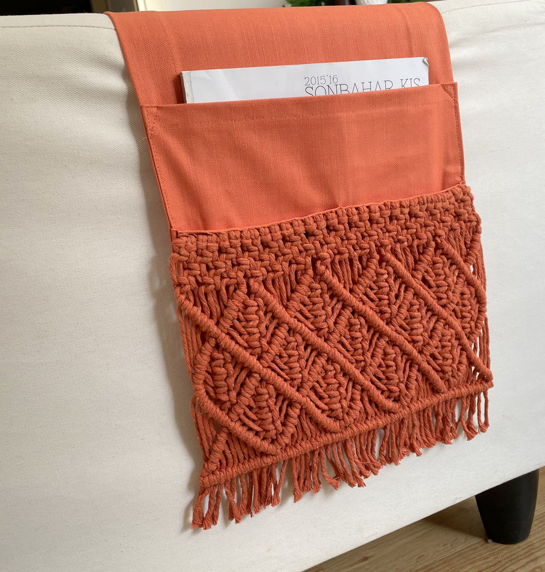 Burnt Orange Macrame Armrest Organizer - 11x37"