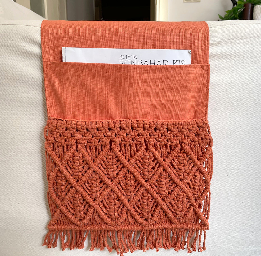 Burnt Orange Macrame Armrest Organizer - 11x37"