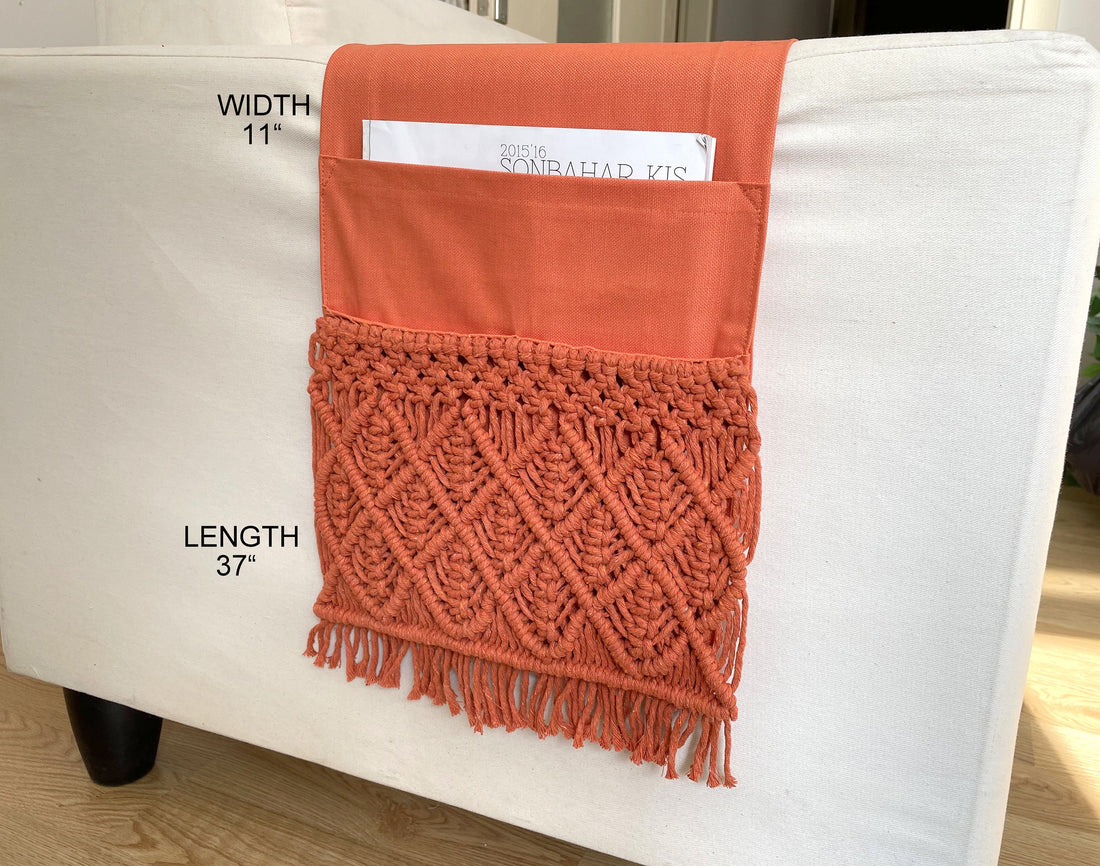 Burnt Orange Macrame Armrest Organizer - 11x37"