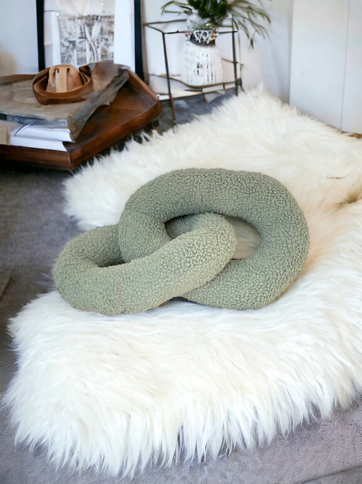 Sage Green Boho Boucle Chain Link Pillow