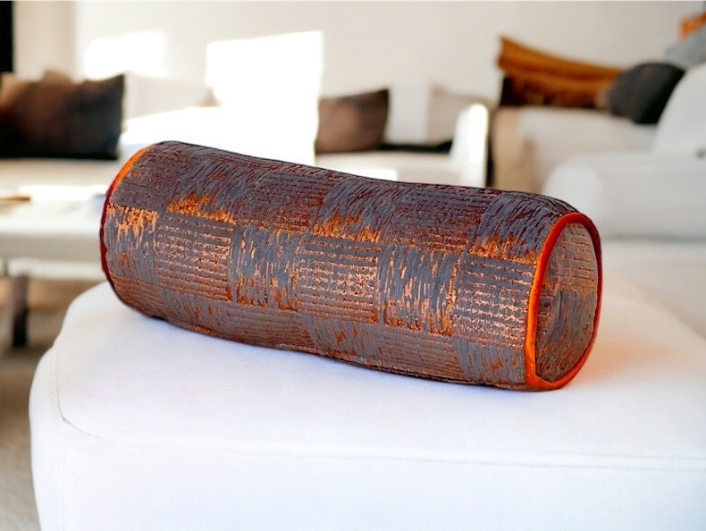 Luxurious Rust Bolster Velvet Pillow Cover