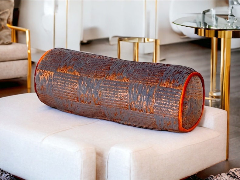 Luxurious Rust Bolster Velvet Pillow Cover