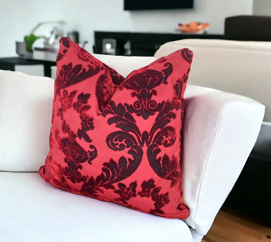 Stylish Burgundy Floral Velvet Pillow Cover