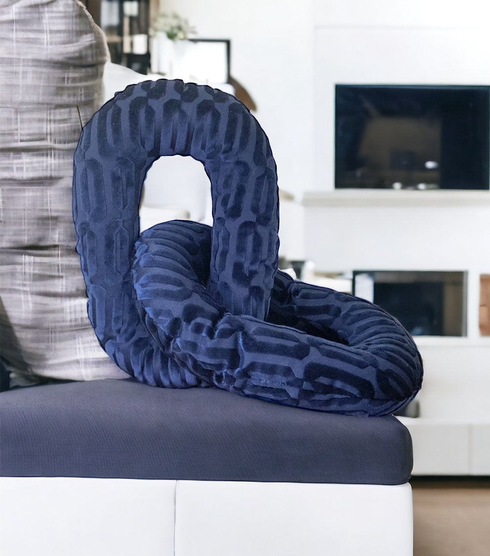 Navy Blue Geometric Velvet Chain Link Pillow