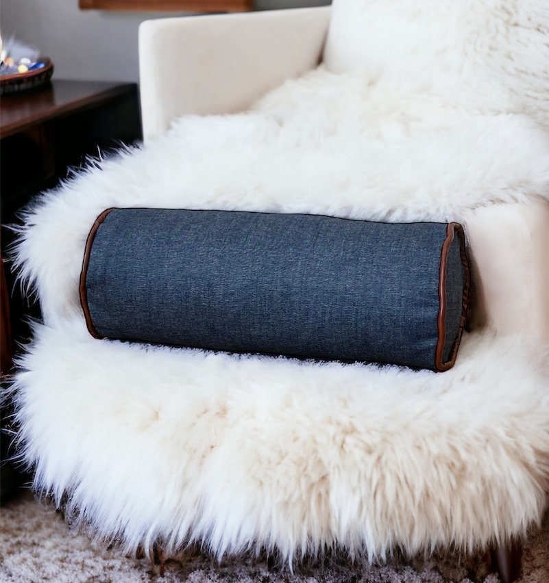 Faux Leather with Denim Bolster Pillow Cover