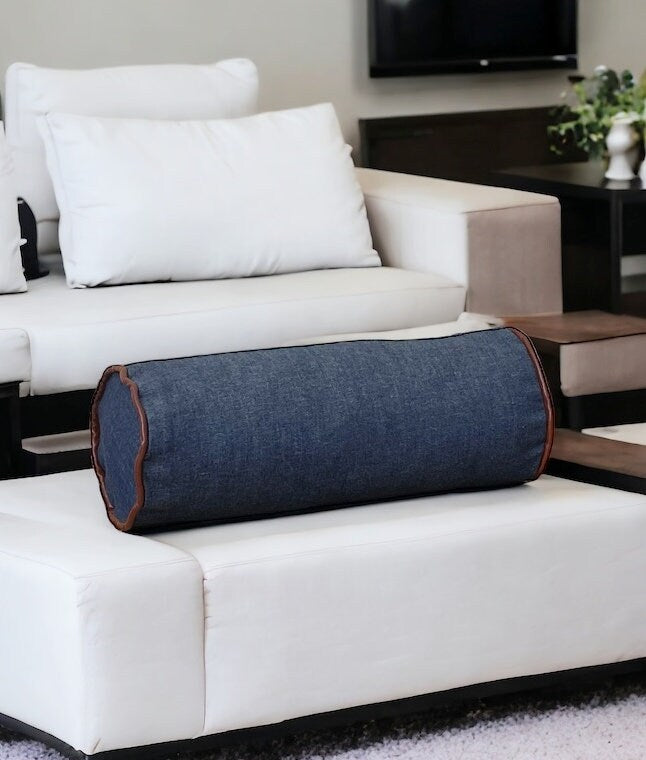 Faux Leather with Denim Bolster Pillow Cover