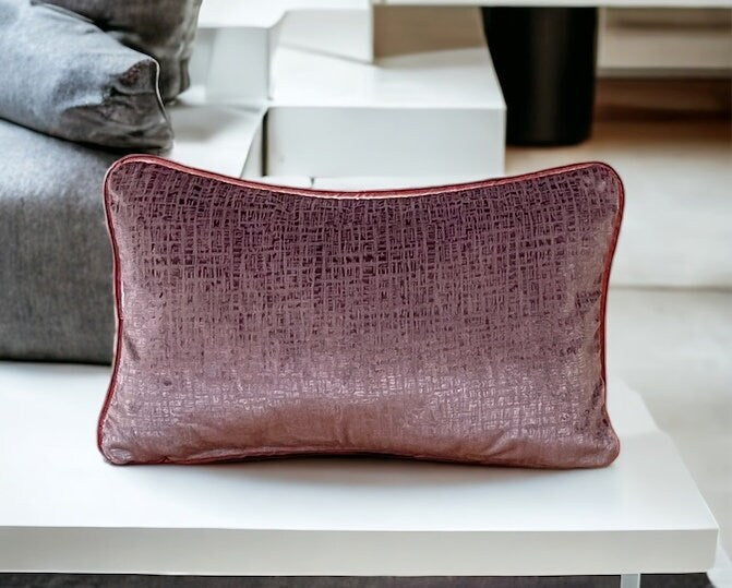 Lilac Piping Velvet Lumbar Pillow Cover