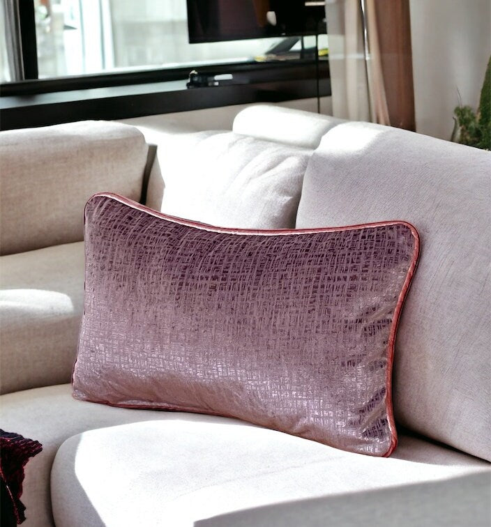 Lilac Piping Velvet Lumbar Pillow Cover