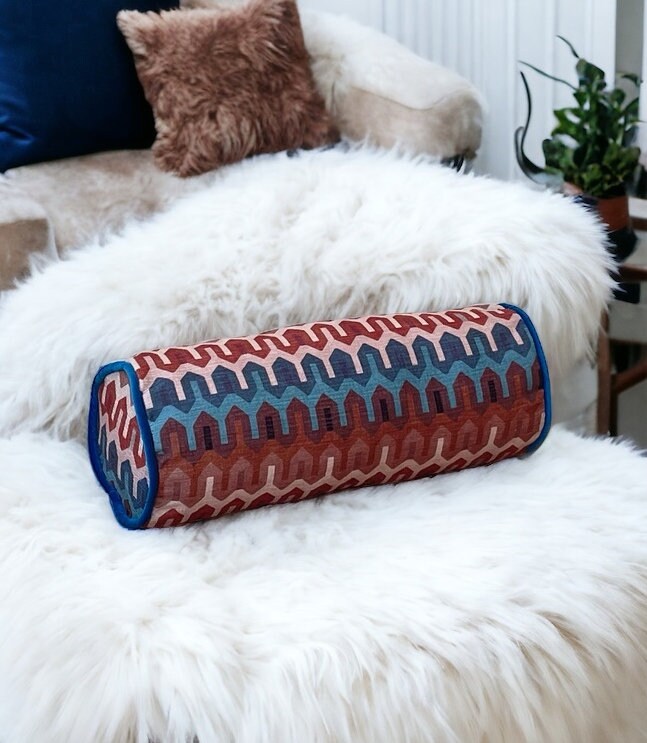 Luxurious Geometric Pattern Velvet Decorative Bolster Pillow Cover-Piping bolster