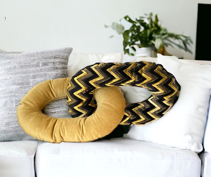 Unique Gold Chevron Velvet Chain Link Pillow