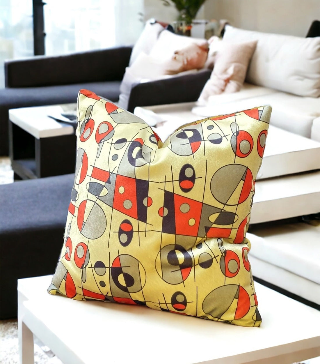 Yellow Geometric Modern Velvet Pillow Cover