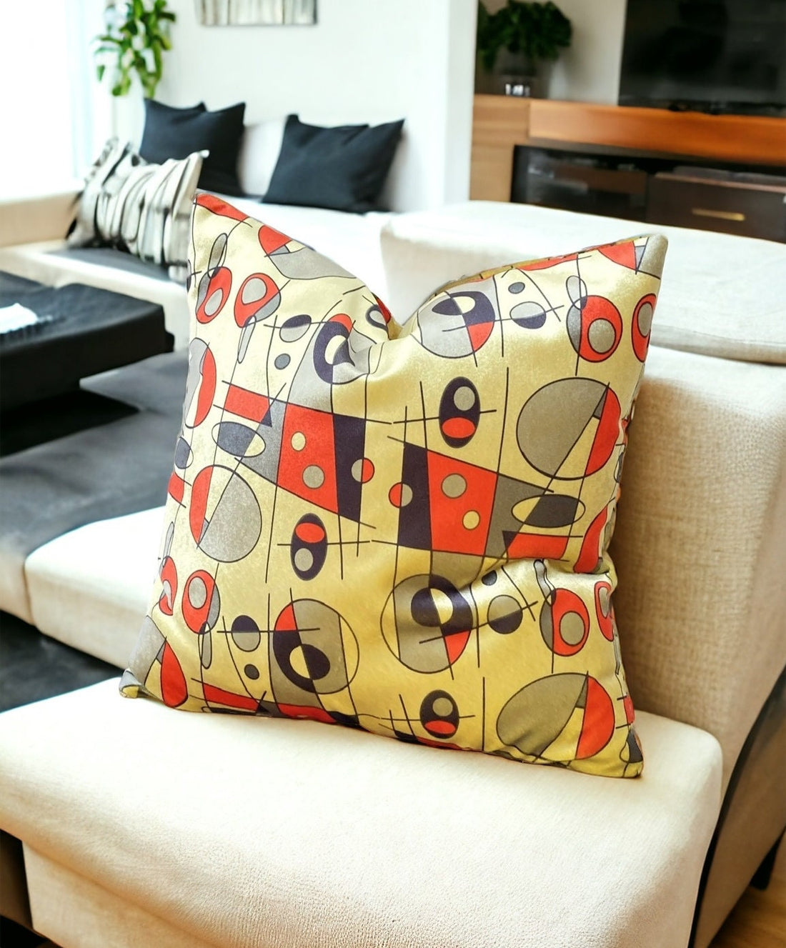 Yellow Geometric Modern Velvet Pillow Cover