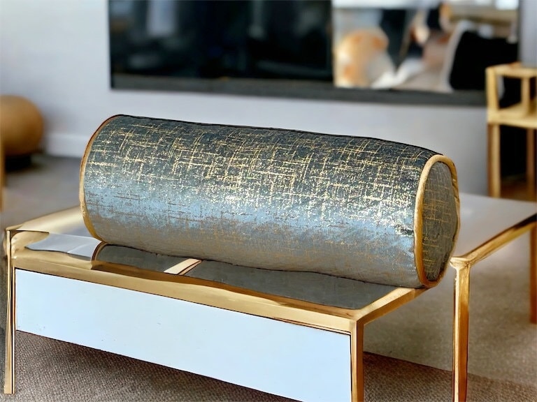 Bolster Velvet Pillow Cover with Gold Details