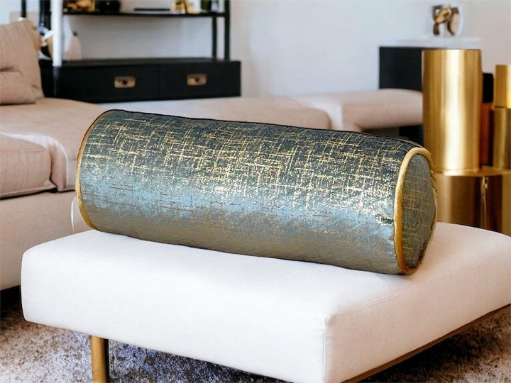 Bolster Velvet Pillow Cover with Gold Details