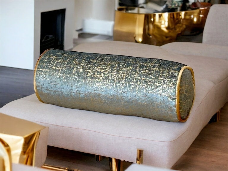 Bolster Velvet Pillow Cover with Gold Details