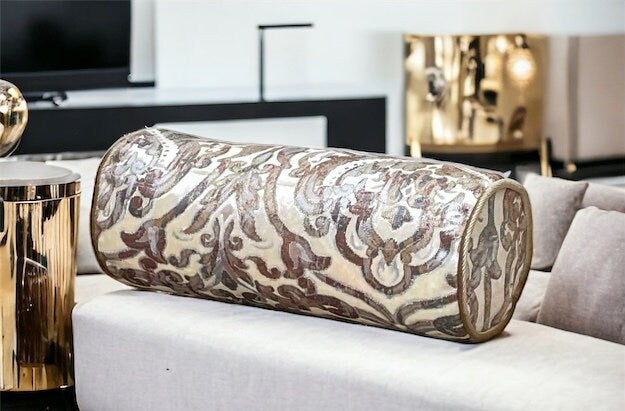 Floral Gold Bolster Pillow Cover