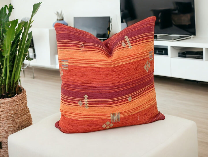 Orange Kilim Design Velvet Pillow Cover