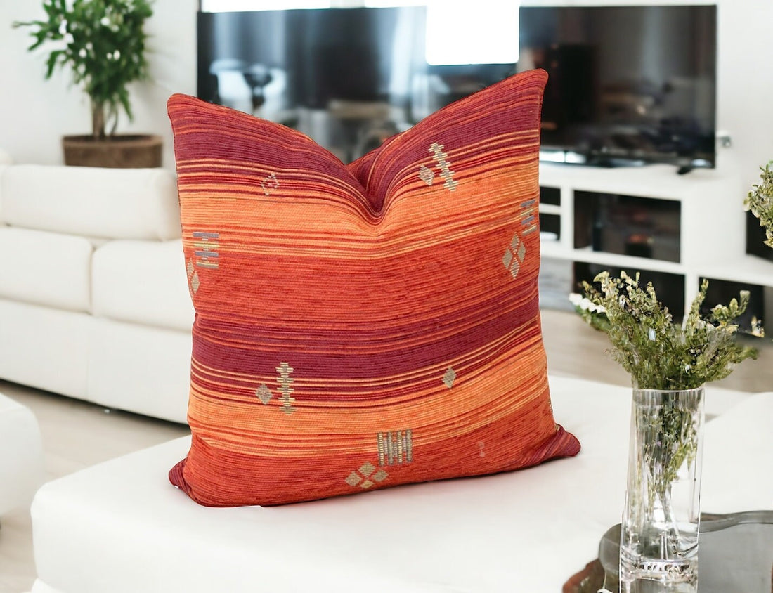 Orange Kilim Design Velvet Pillow Cover