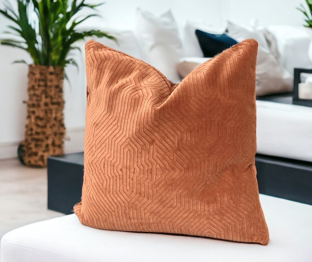 Camel Geometric Velvet Pillow Cover