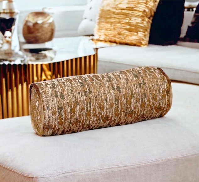 Gold Velvet and Satin Bolster Pillow Cover