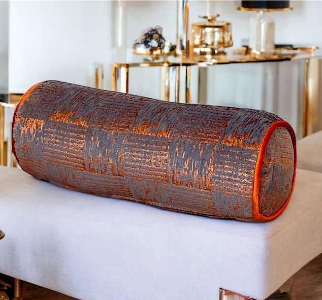 Luxurious Rust Bolster Velvet Pillow Cover