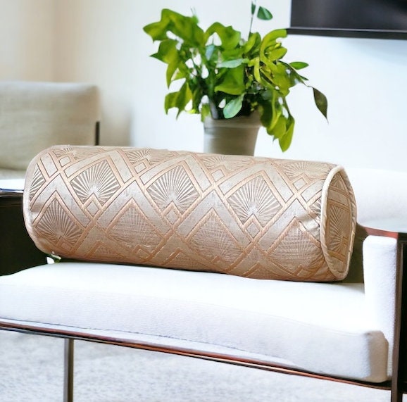 Luxurious Geometric Design Gold Bolster Pillow Cover-Birthday gift-Piping bolster