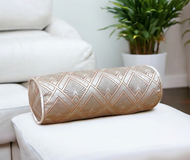 Luxurious Geometric Design Gold Bolster Pillow Cover-Birthday gift-Piping bolster