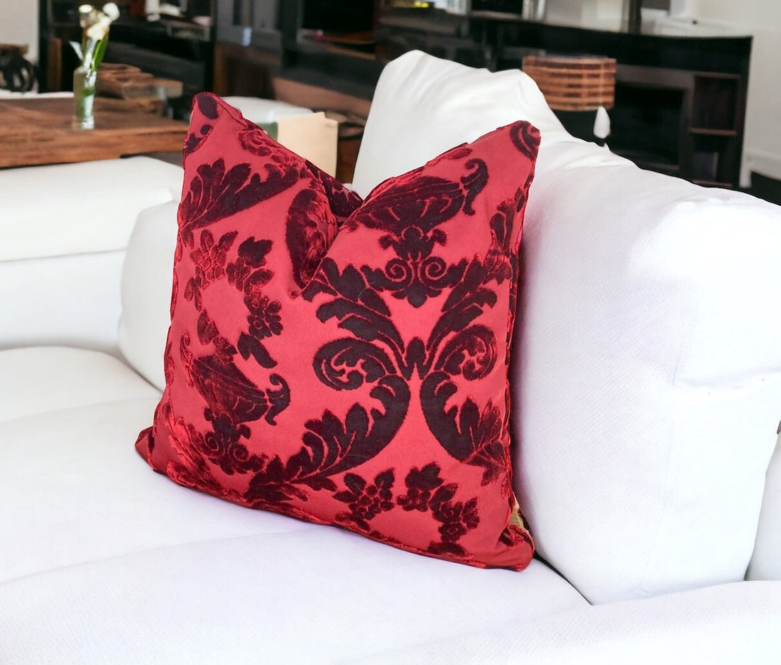 Stylish Burgundy Floral Velvet Pillow Cover