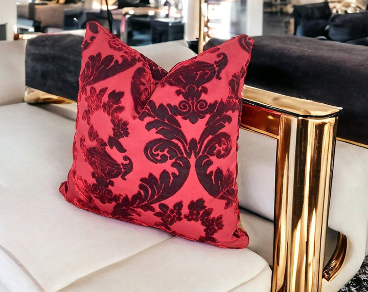 Stylish Burgundy Floral Velvet Pillow Cover