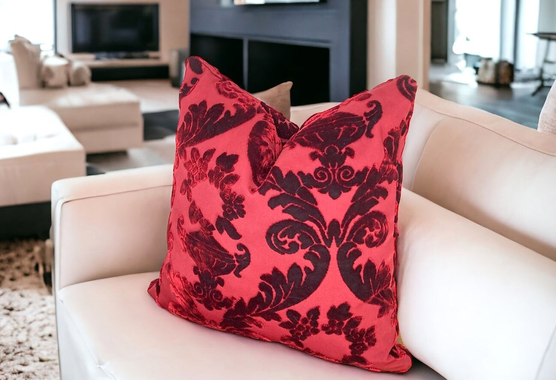 Stylish Burgundy Floral Velvet Pillow Cover