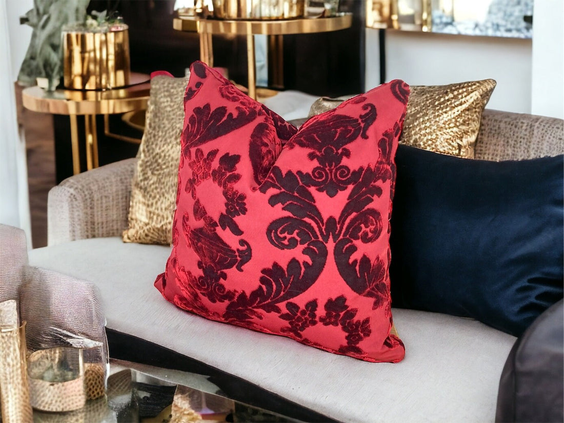 Stylish Burgundy Floral Velvet Pillow Cover