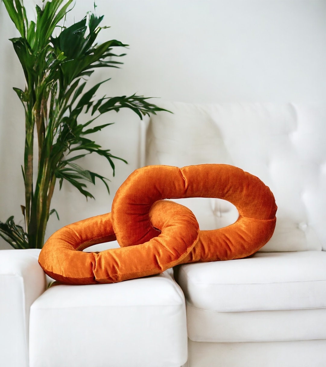 Orange Velvet Elegance Decorative Chain Link Pillow