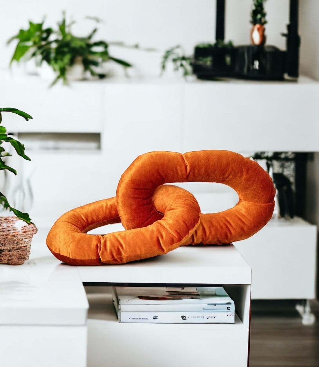 Orange Velvet Elegance Decorative Chain Link Pillow