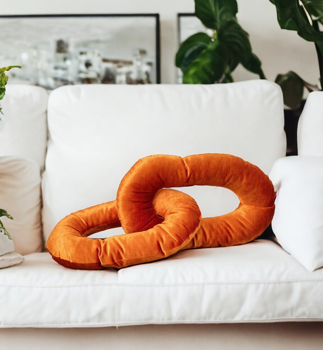 Orange Velvet Elegance Decorative Chain Link Pillow