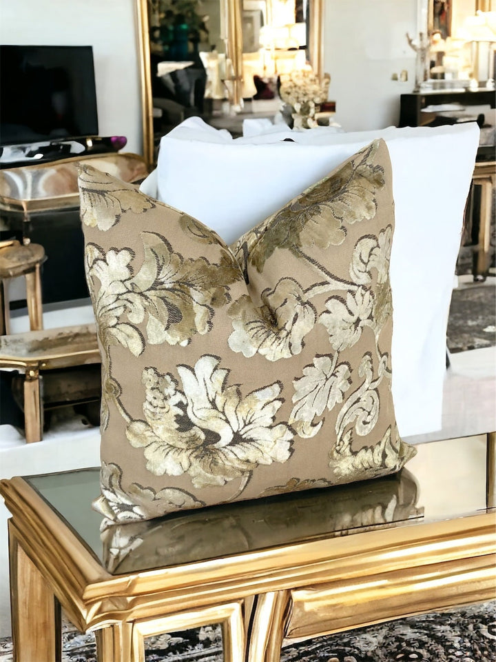 Luxurious Olive Green Floral Velvet Cushion case